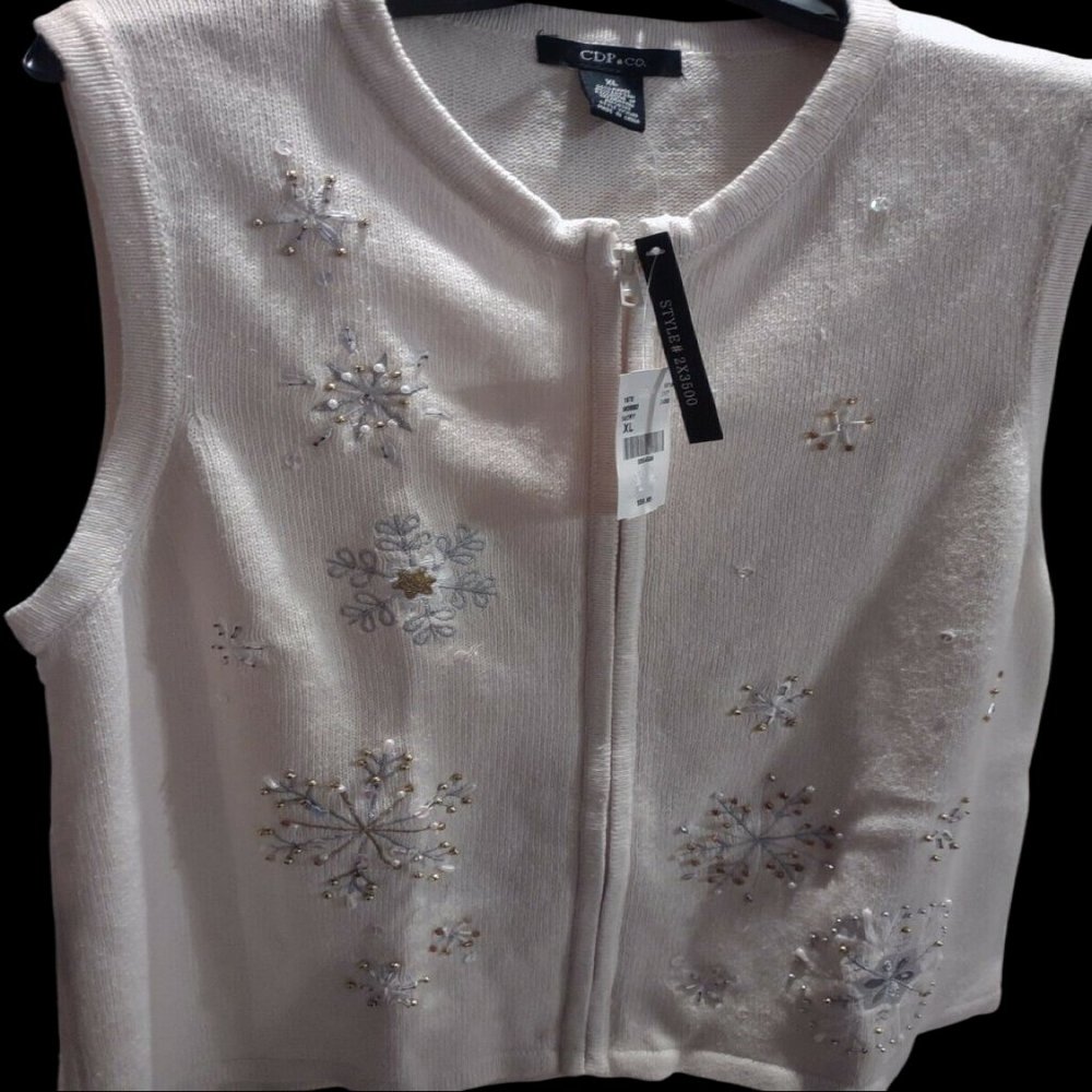 NWT CDP & Co Vintage Christmas Sweater vest glittery silver gold snowflakes - Picture 4 of 10